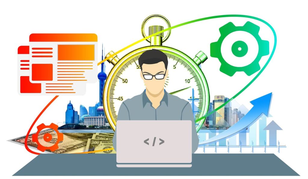 empresário sentado na mesa do escritorio com notbook utilizando ferramentas de gestão em seu fluxo de trabalho
