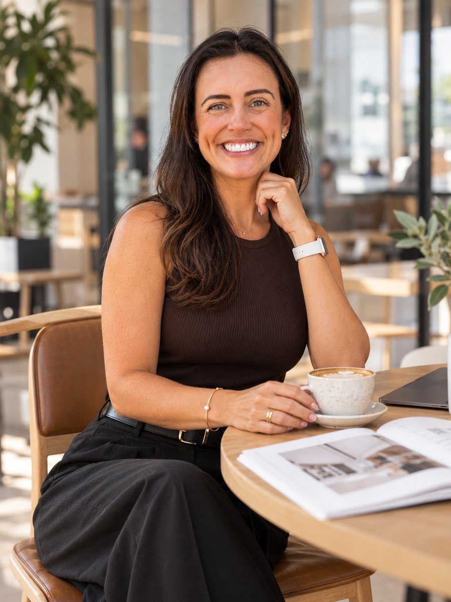 Alice Acosta, founder of YBO Solutions, at a cafe table